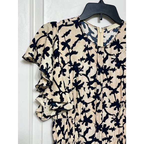 ULLA JOHNSON Anais ruffled printed crepe midi‎ dress in Beige Black 4 - Picture 10 of 16